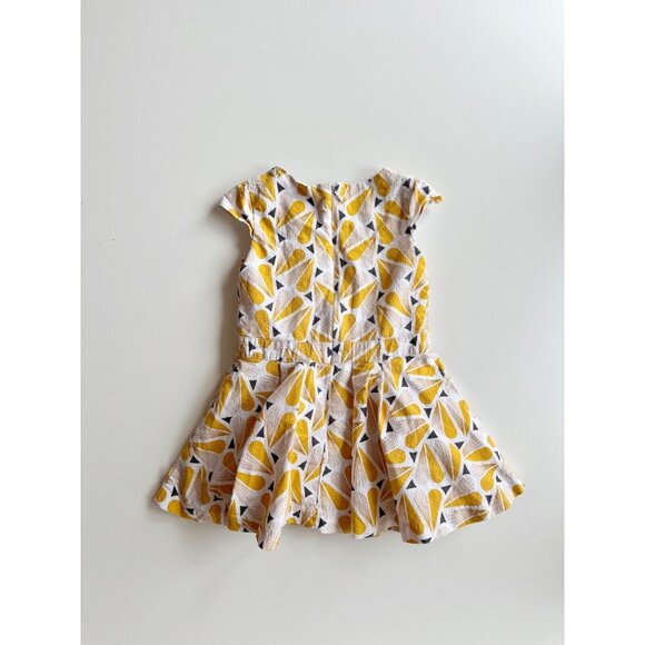 Girl's OKAIDI Yellow Grey Abstract Heart Print Cotton Fit & Flare Dress, Size 4 - Picture 5 of 13